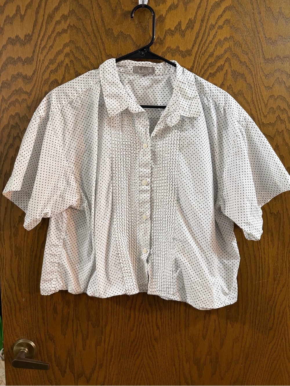 J. Crew Women’s Large White Black Polka Dot Pintuk Button Up Blouse Top